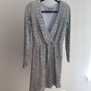 Silver sequin long sleeve dress